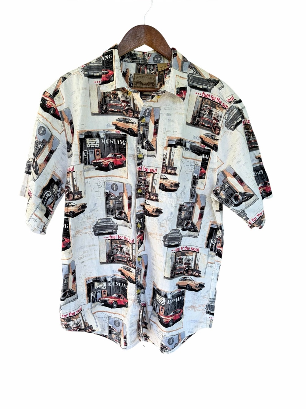 Buckhorn River Short Sleeve Cotton Camp Shirt Classic Mustang Rockabilly XL